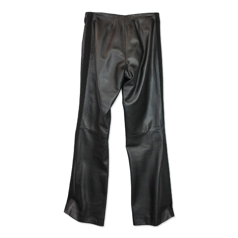 Prada Black Mid-Rise Skinny Leather Pants with Ribbon Trim