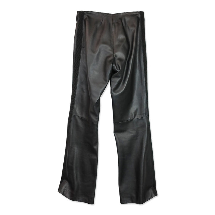 Prada Black Mid-Rise Skinny Leather Pants with Ribbon Trim