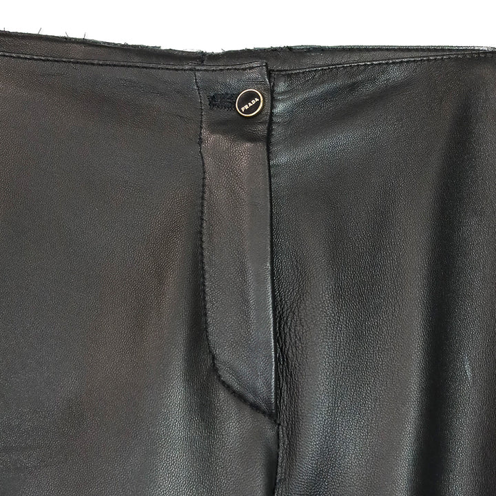 Prada Black Mid-Rise Skinny Leather Pants with Ribbon Trim