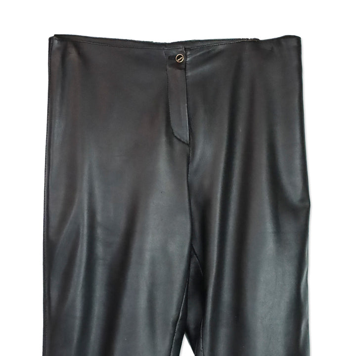 Prada Black Mid-Rise Skinny Leather Pants with Ribbon Trim