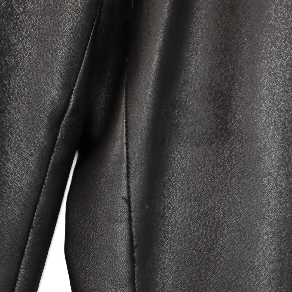 Prada Black Mid-Rise Skinny Leather Pants with Ribbon Trim