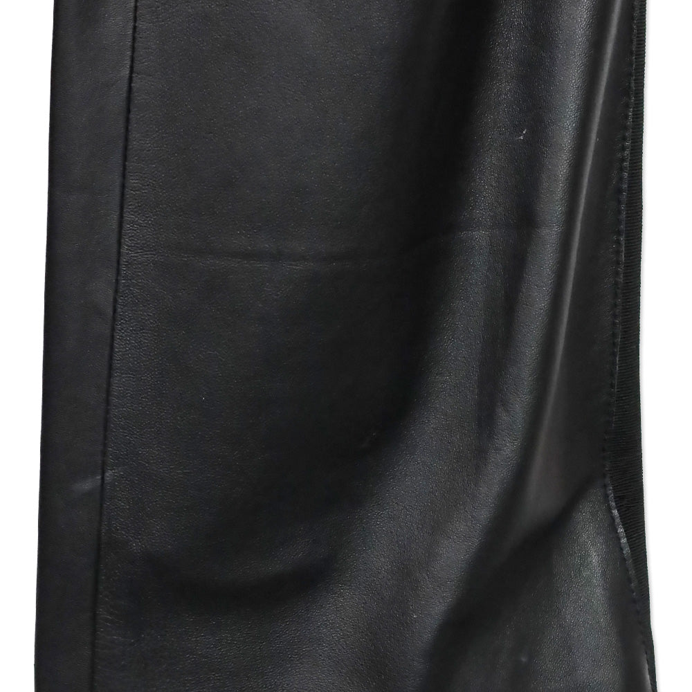 Prada Black Mid-Rise Skinny Leather Pants with Ribbon Trim