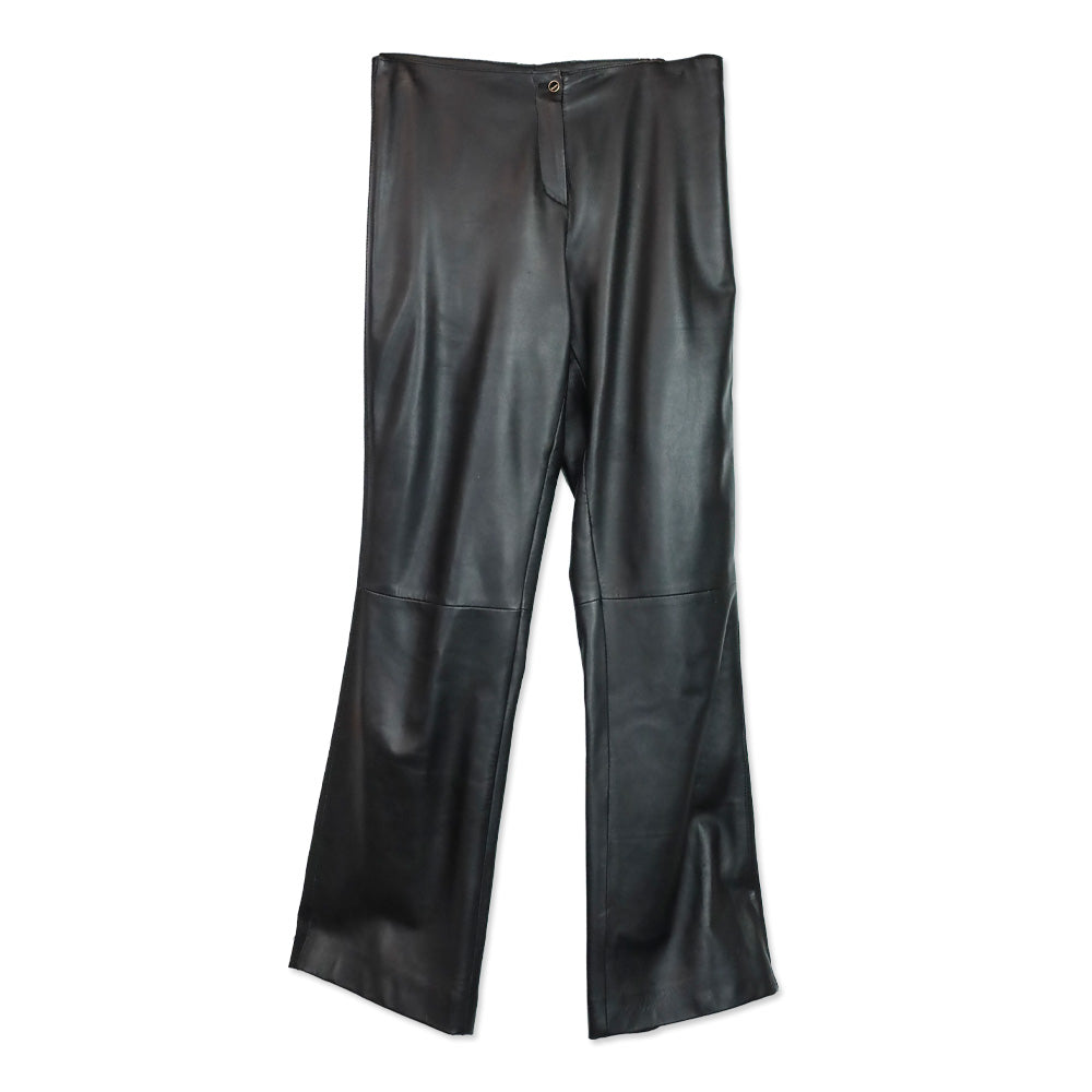 Prada Black Mid-Rise Skinny Leather Pants with Ribbon Trim