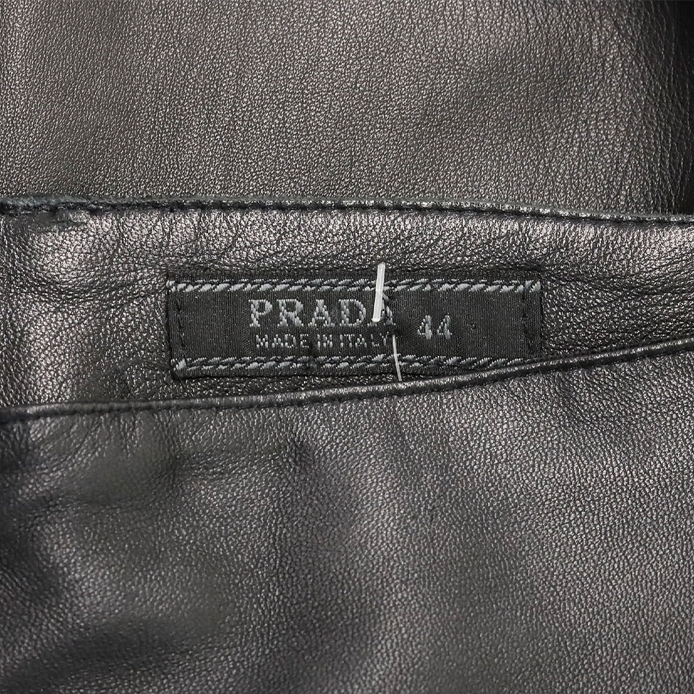 Prada Black Mid-Rise Skinny Leather Pants with Ribbon Trim