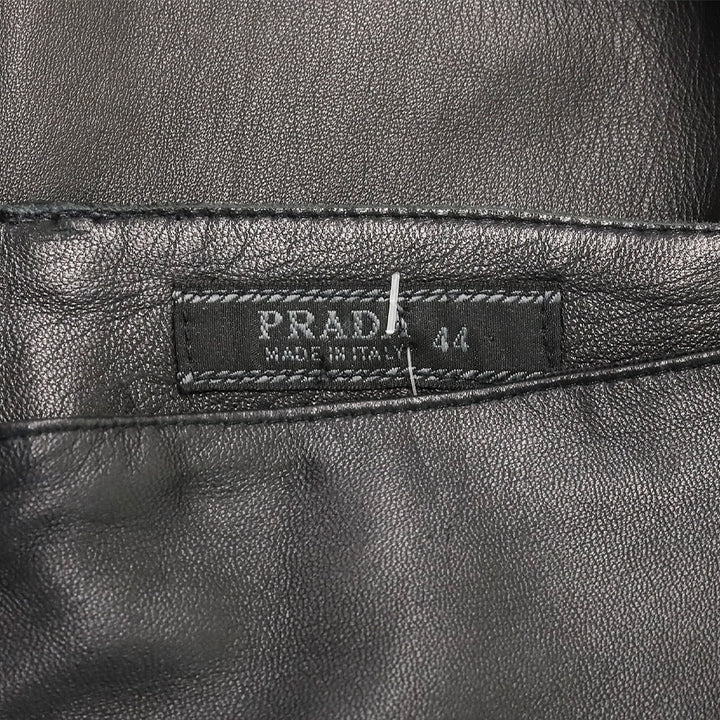Prada Black Mid-Rise Skinny Leather Pants with Ribbon Trim