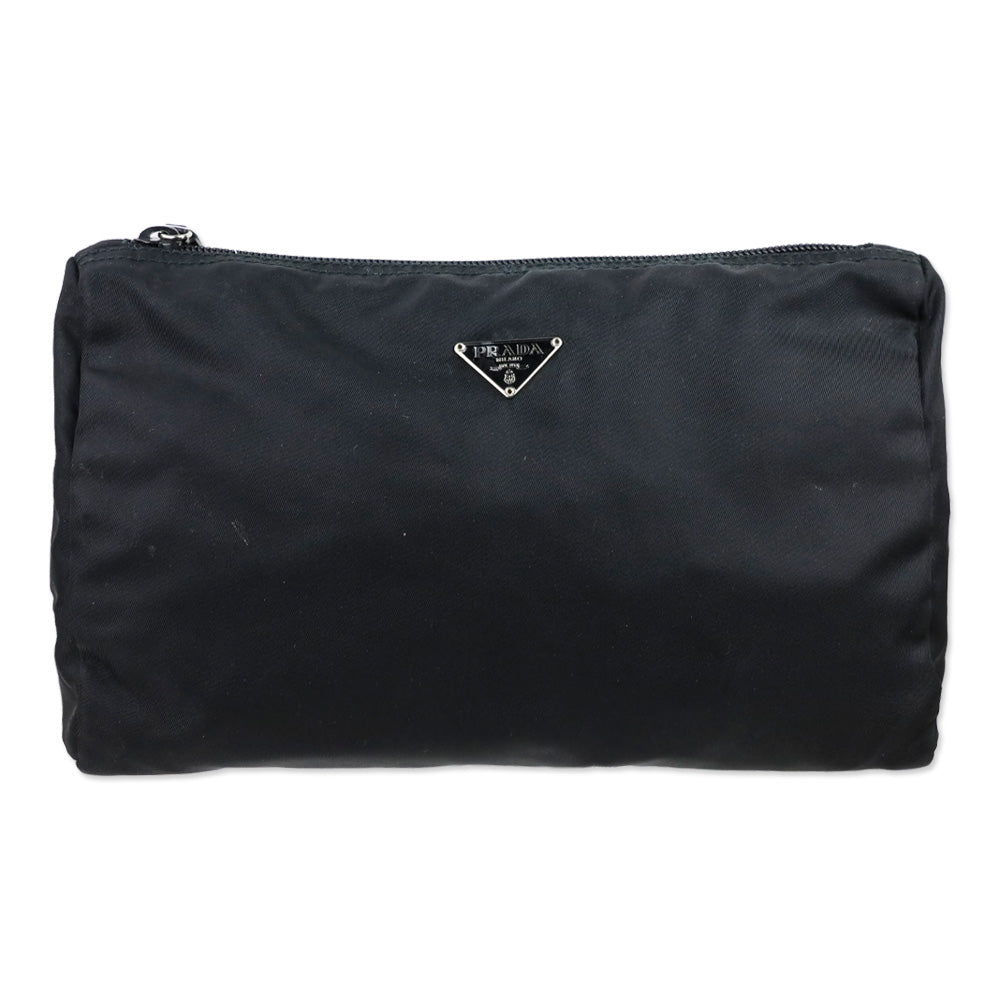 Prada Black Nylon Zip Medium Cosmetic Pouch
