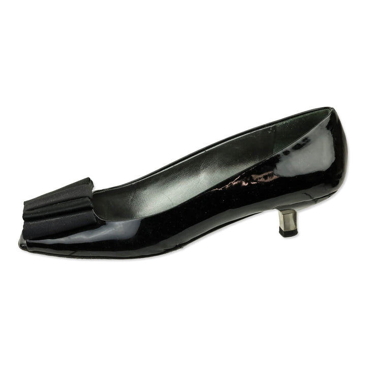 Prada Black Patent Grosgrain Bows Peep Toe Pumps