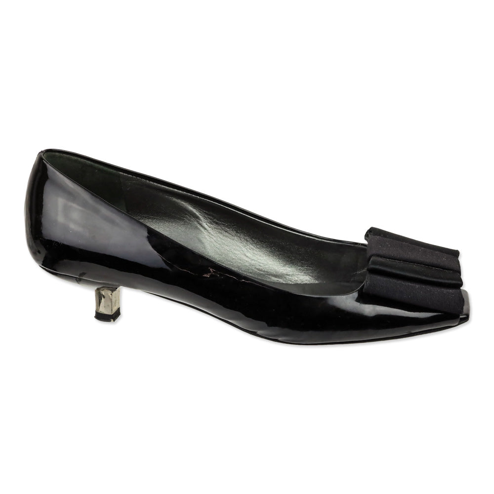 Prada Black Patent Grosgrain Bows Peep Toe Pumps
