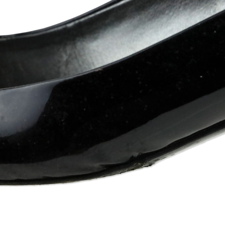 Prada Black Patent Grosgrain Bows Peep Toe Pumps