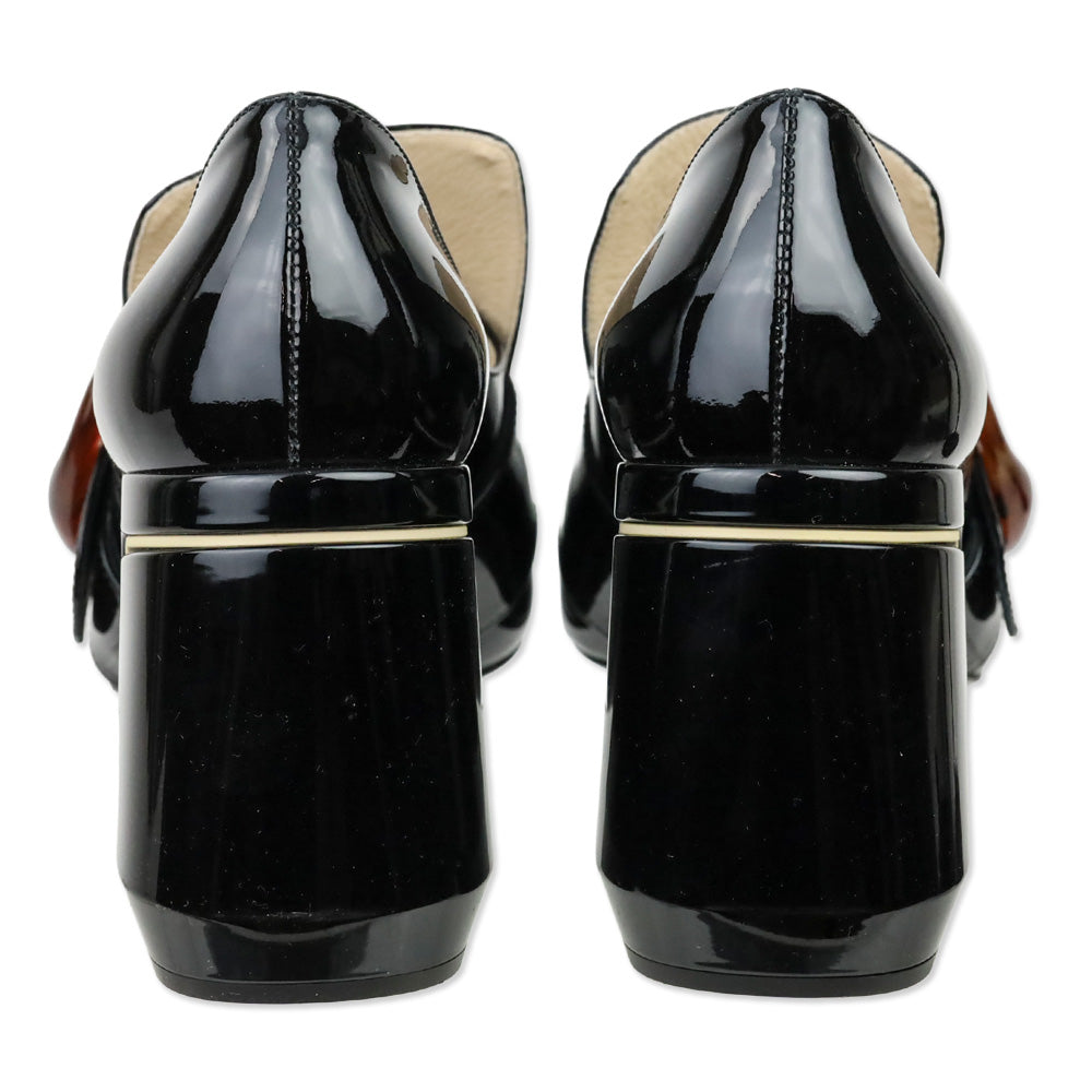 Prada Black Patent Leather Amber Buckle Loafer Pump