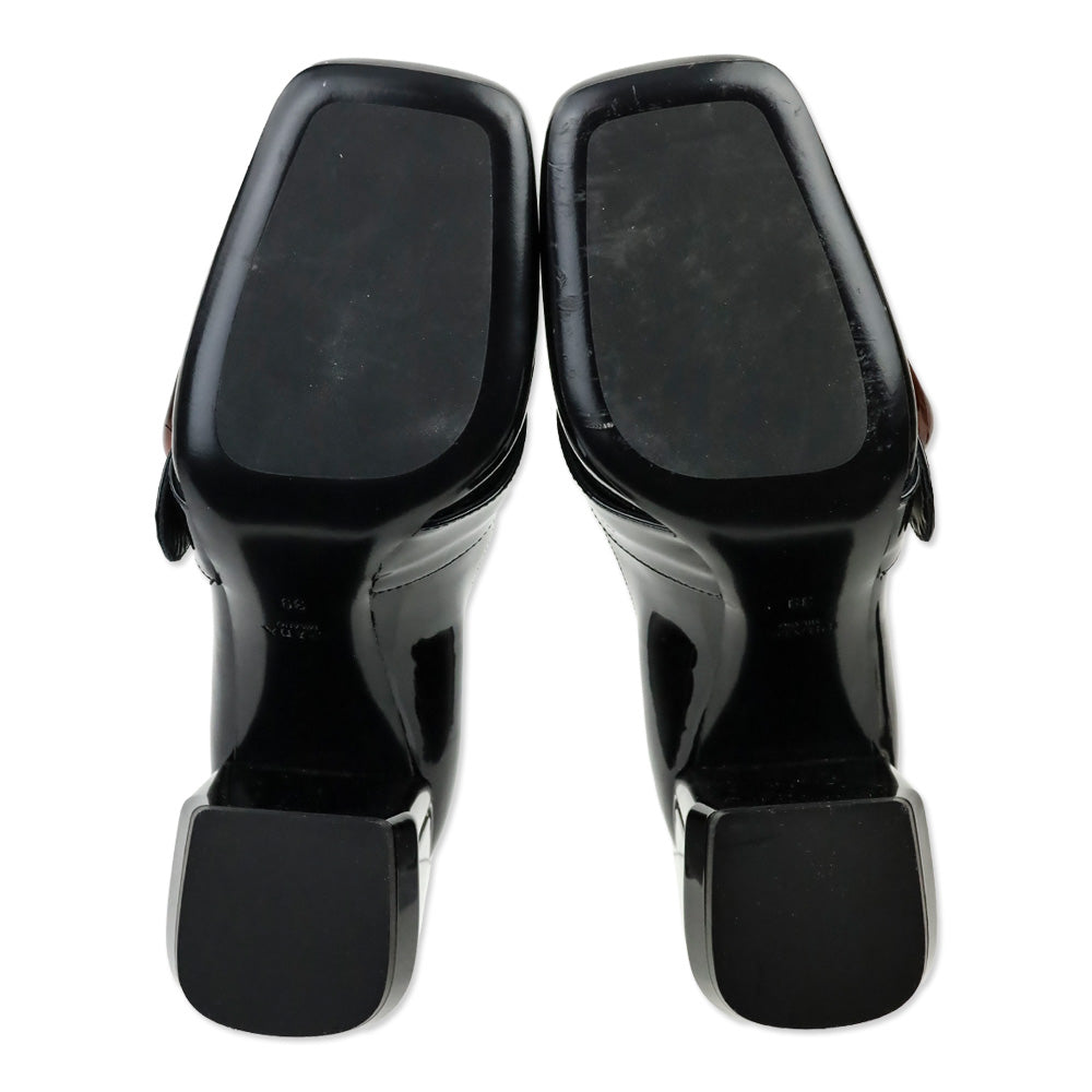 Prada Black Patent Leather Amber Buckle Loafer Pump
