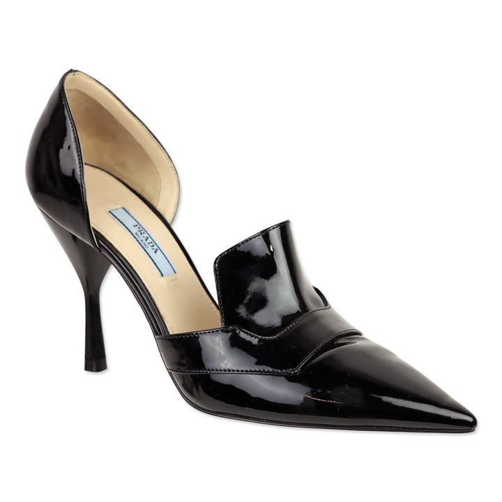 Prada Black Patent Leather D'Orsay Loafer Pumps