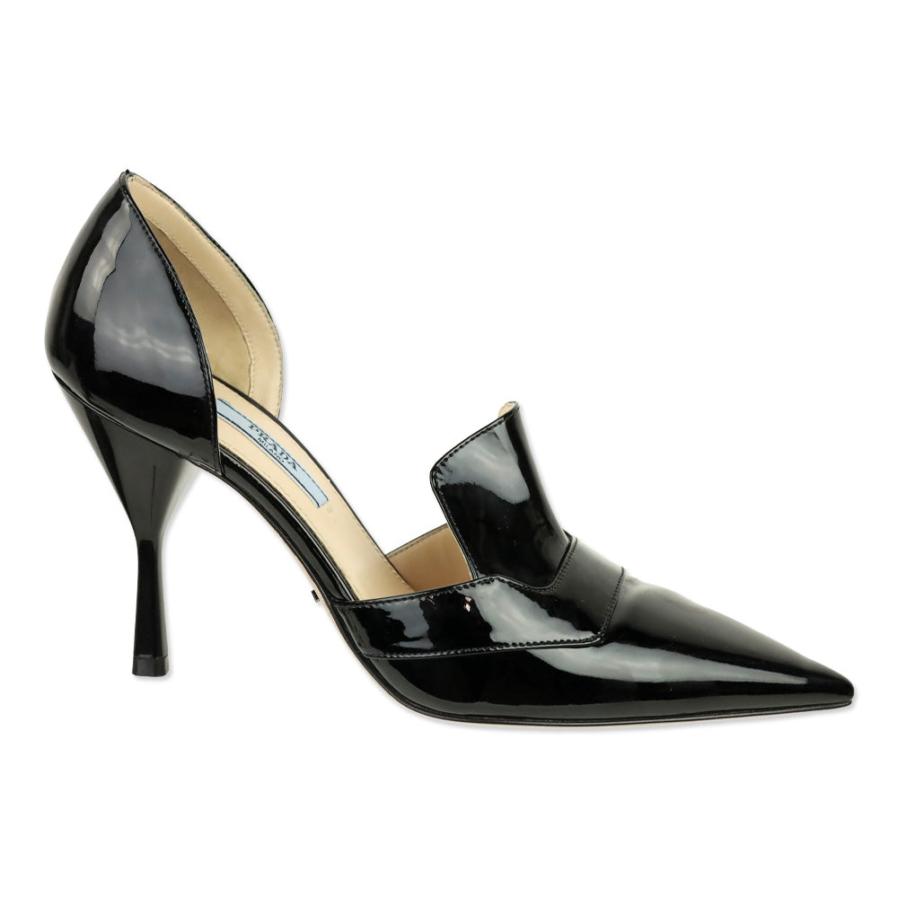 Prada Black Patent Leather D'Orsay Loafer Pumps