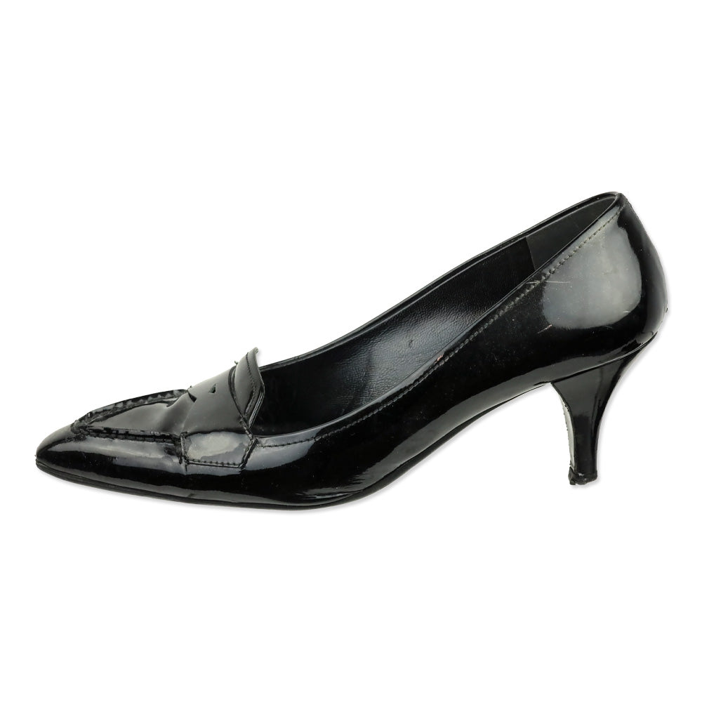 Prada Black Patent Leather Loafer Kitten Heels