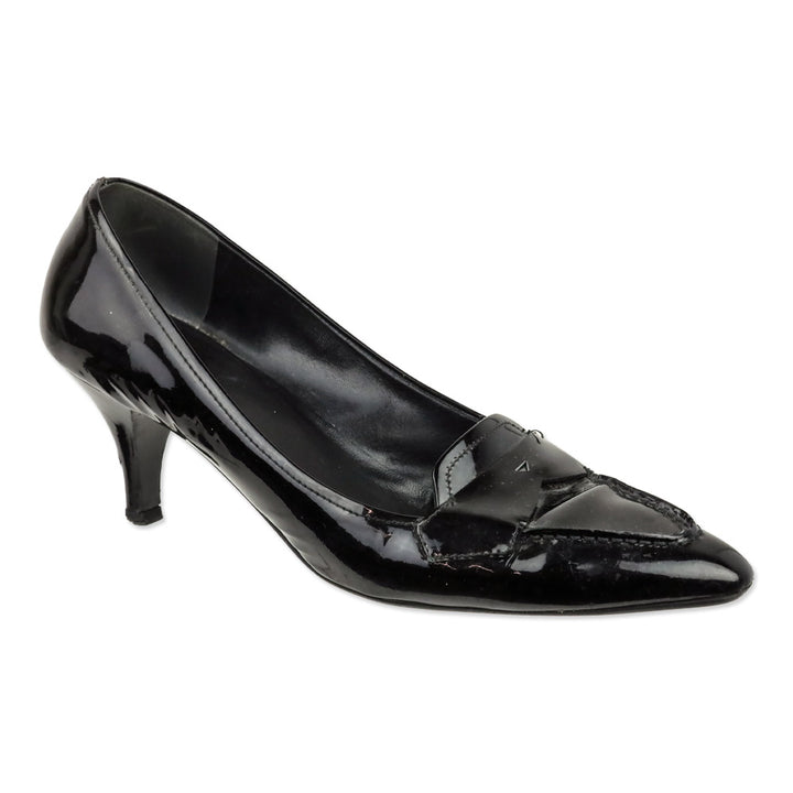 Prada Black Patent Leather Loafer Kitten Heels