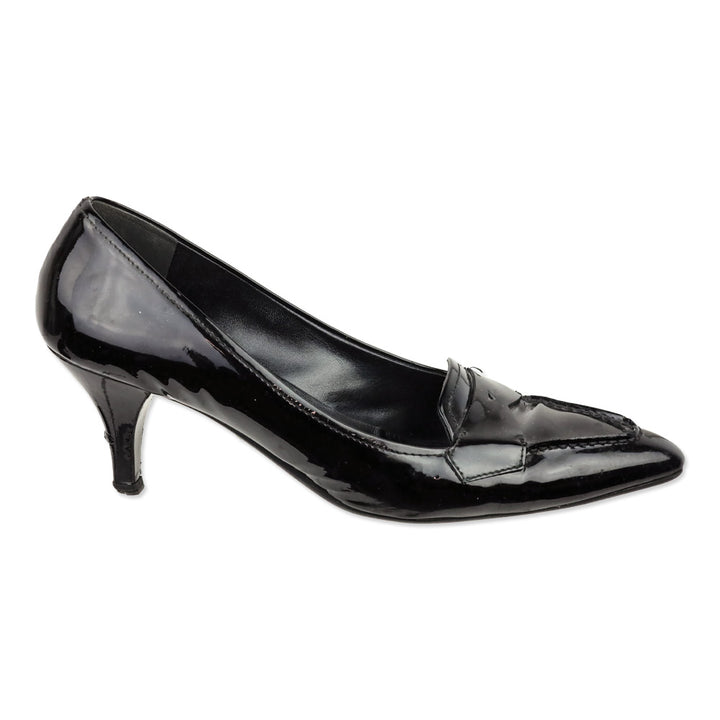 Prada Black Patent Leather Loafer Kitten Heels