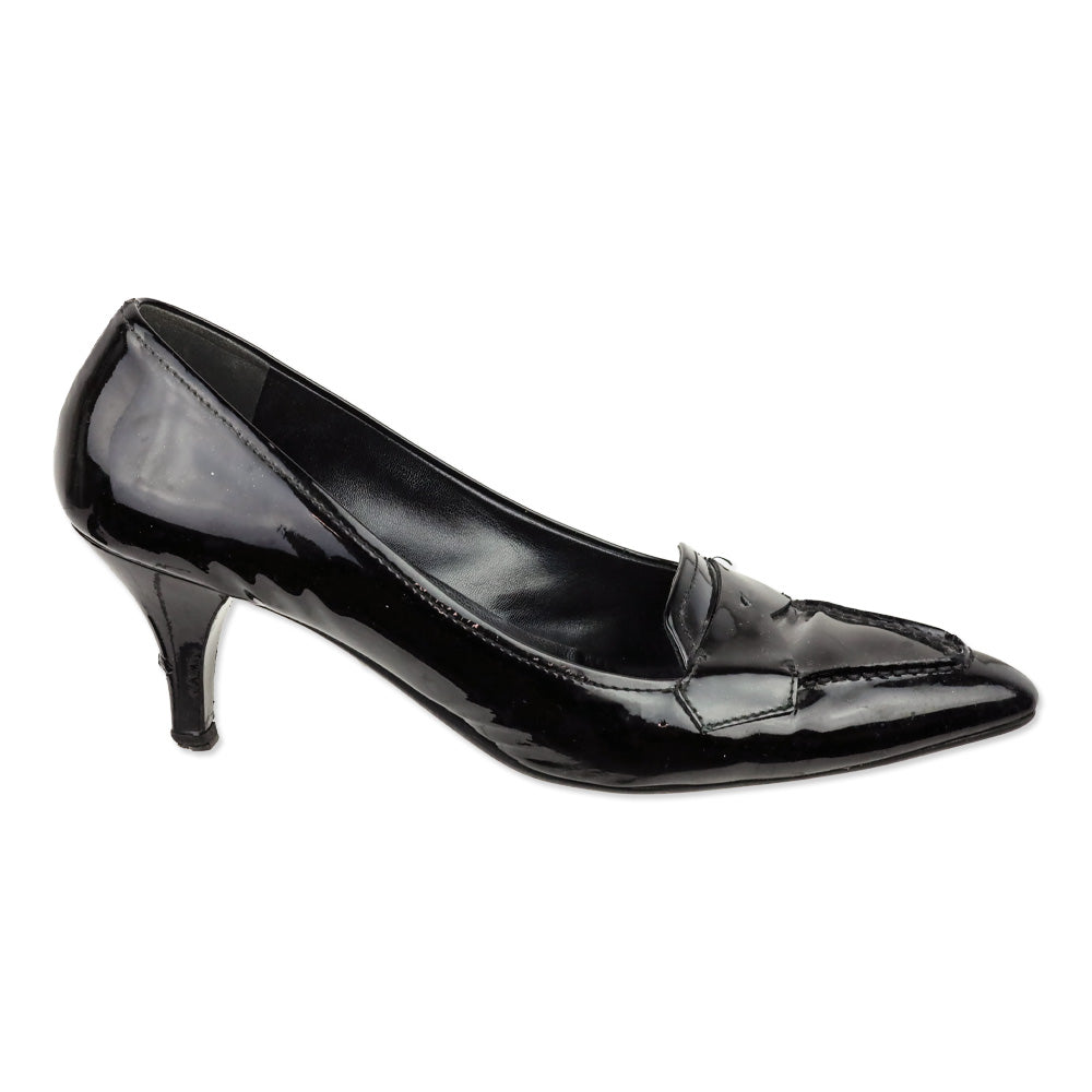 靴 Prada Black Leather Low Heels Prada Black Patent Leather Loafer Kitten Heels | DBLTKE Luxury