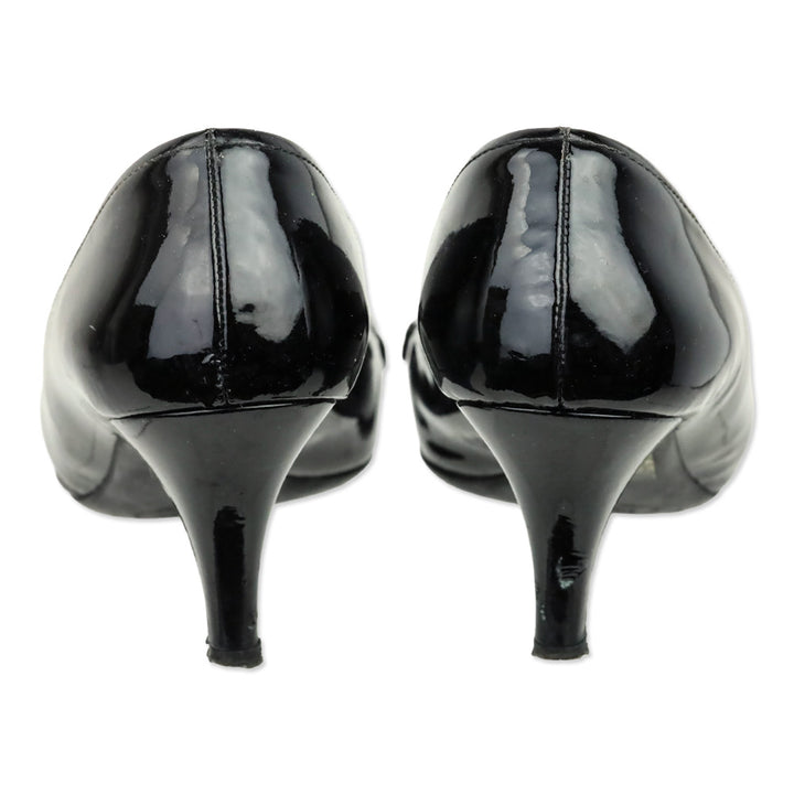 Prada Black Patent Leather Loafer Kitten Heels
