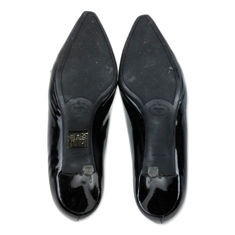 Prada Black Patent Leather Loafer Kitten Heels