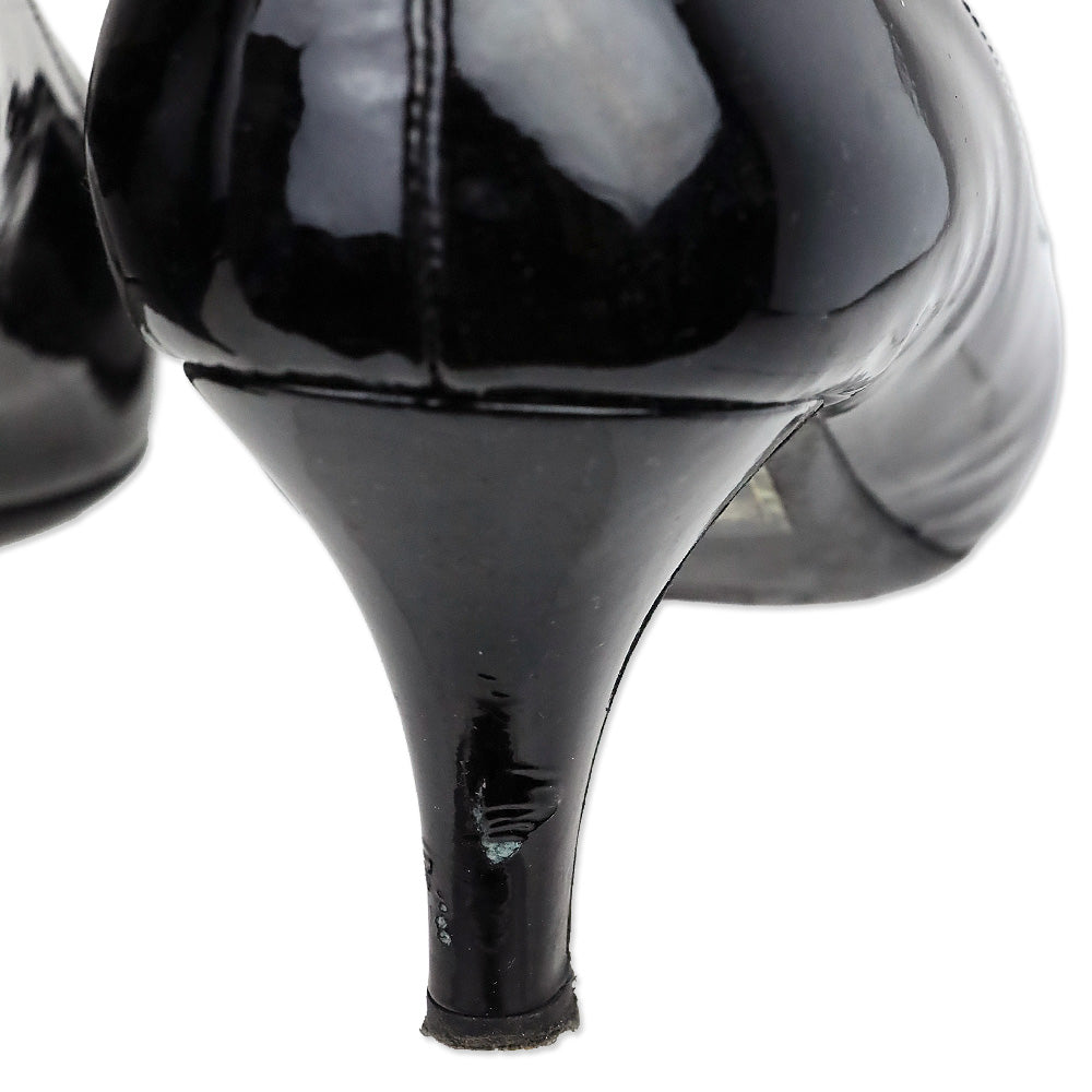 Prada Black Patent Leather Loafer Kitten Heels