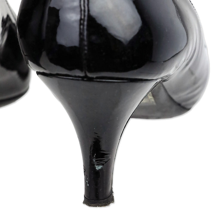 Prada Black Patent Leather Loafer Kitten Heels