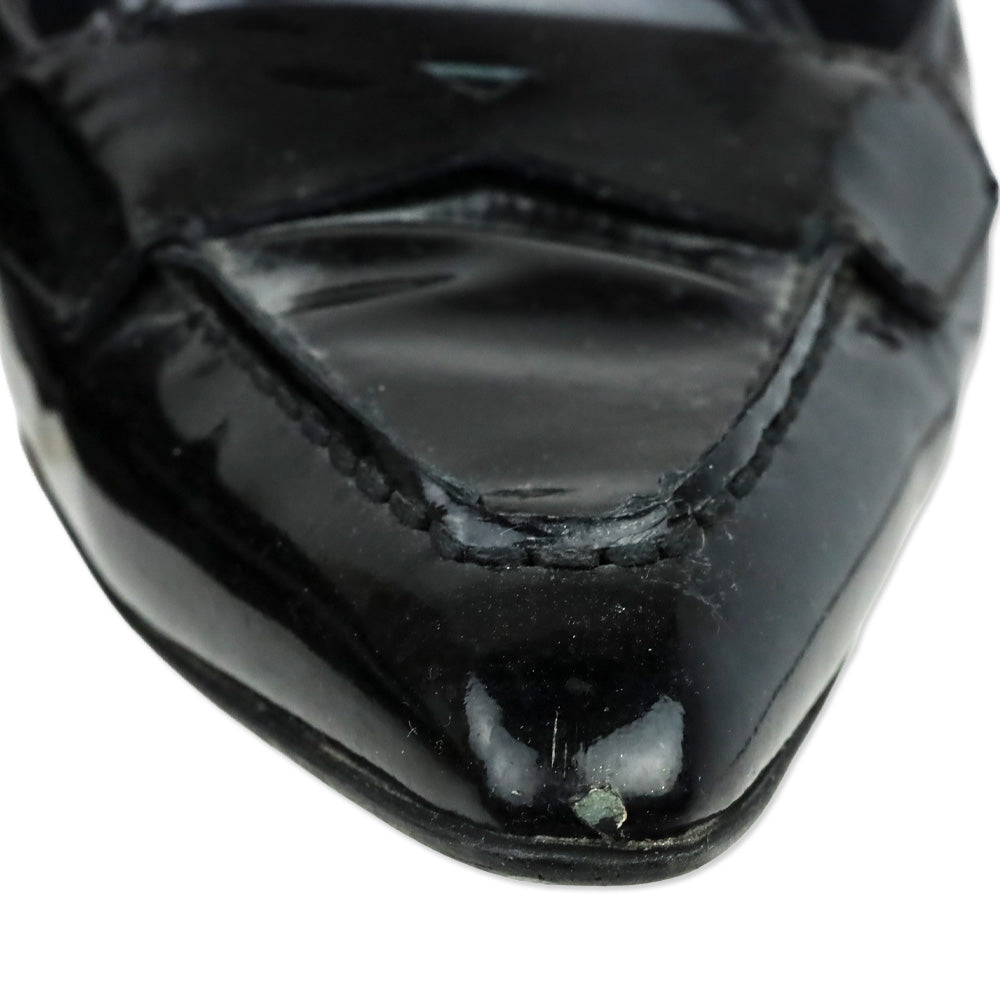 Prada Black Patent Leather Loafer Kitten Heels