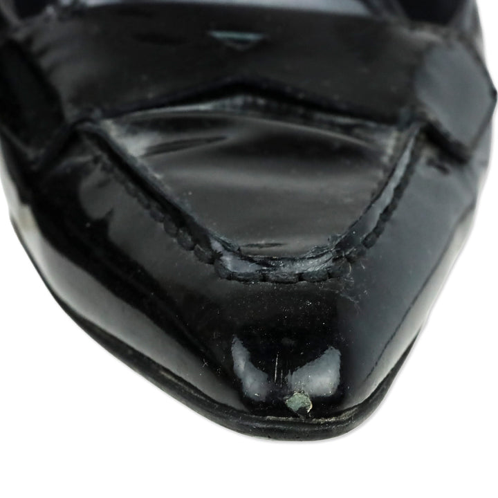 Prada Black Patent Leather Loafer Kitten Heels