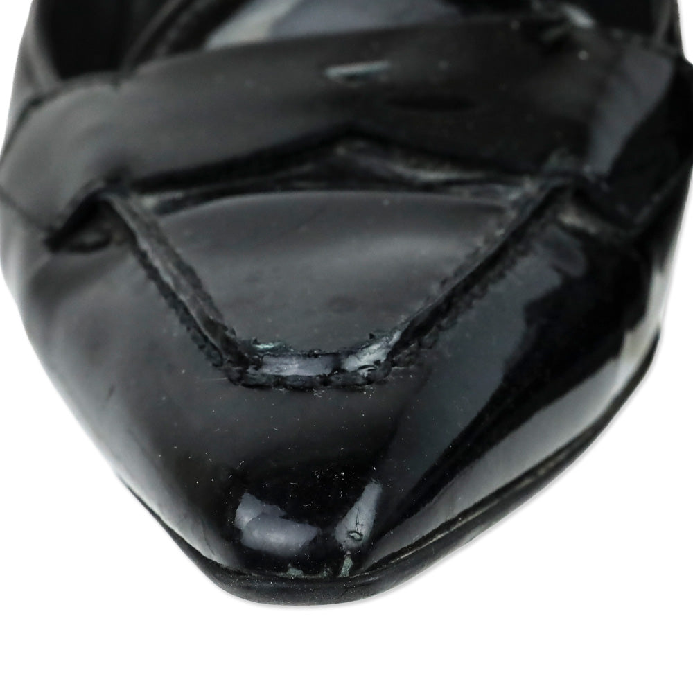 Prada Black Patent Leather Loafer Kitten Heels