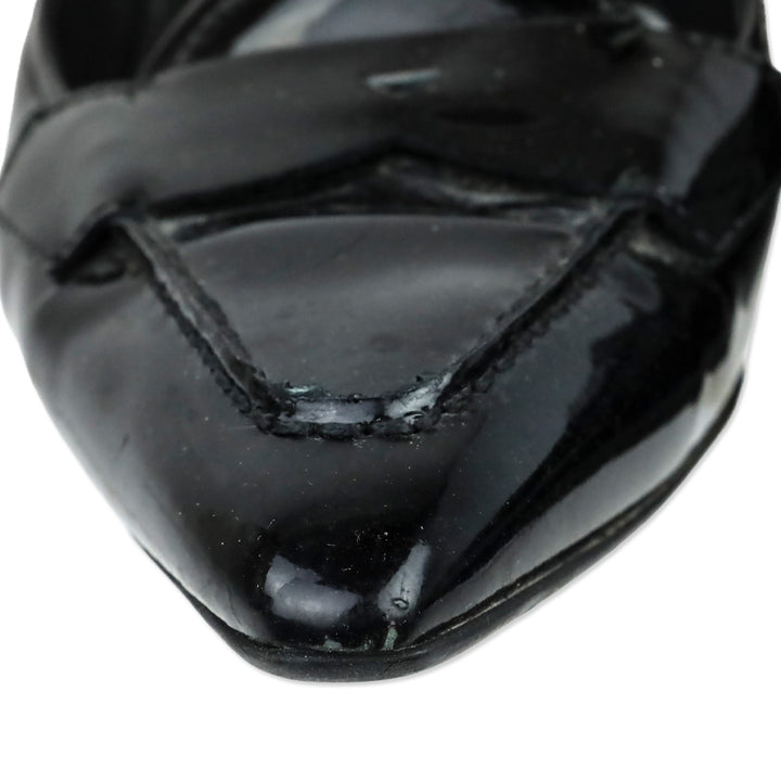 Prada Black Patent Leather Loafer Kitten Heels