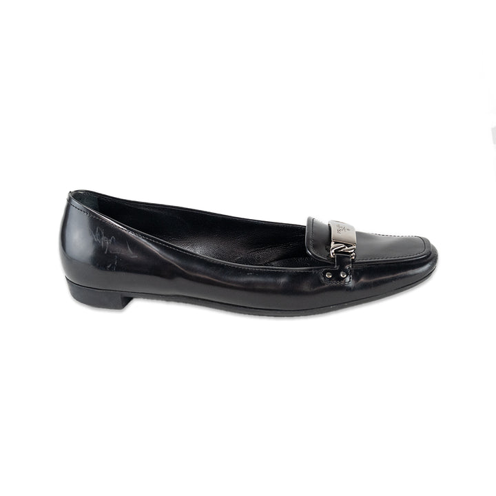 Prada Black Patent Leather Square Toe Loafers