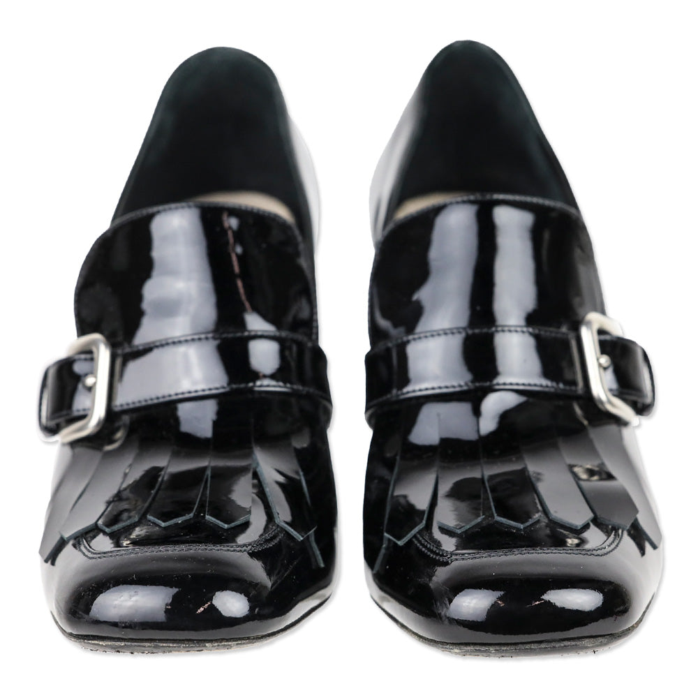 Prada Black Patent Leather Tassel Loafer Pump