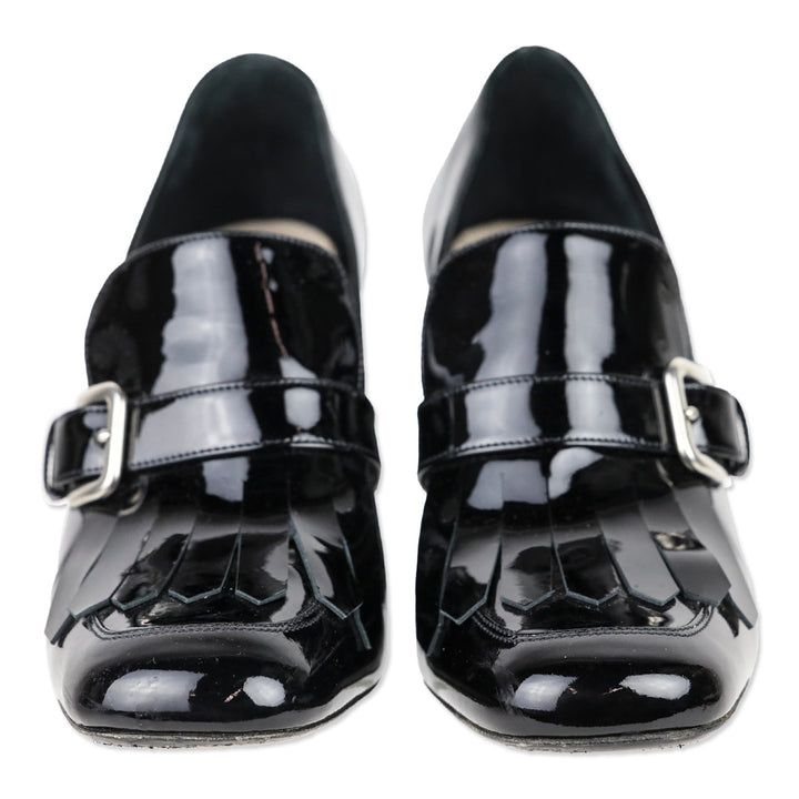 Prada Black Patent Leather Tassel Loafer Pump