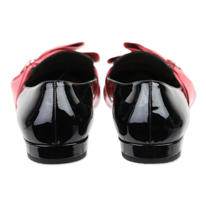 Prada Black Patent Pink Bow Pointed Loafers