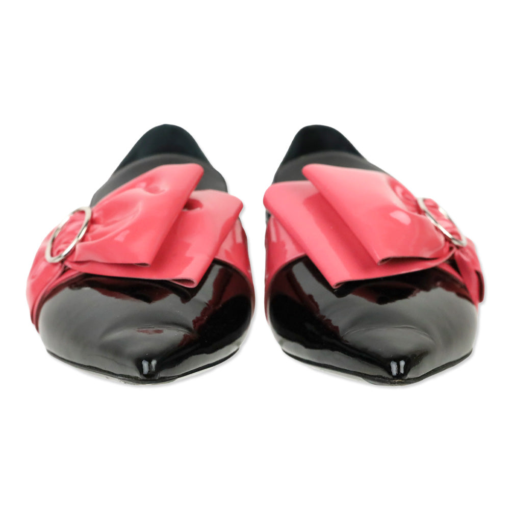 Prada Black Patent Pink Bow Pointed Loafers