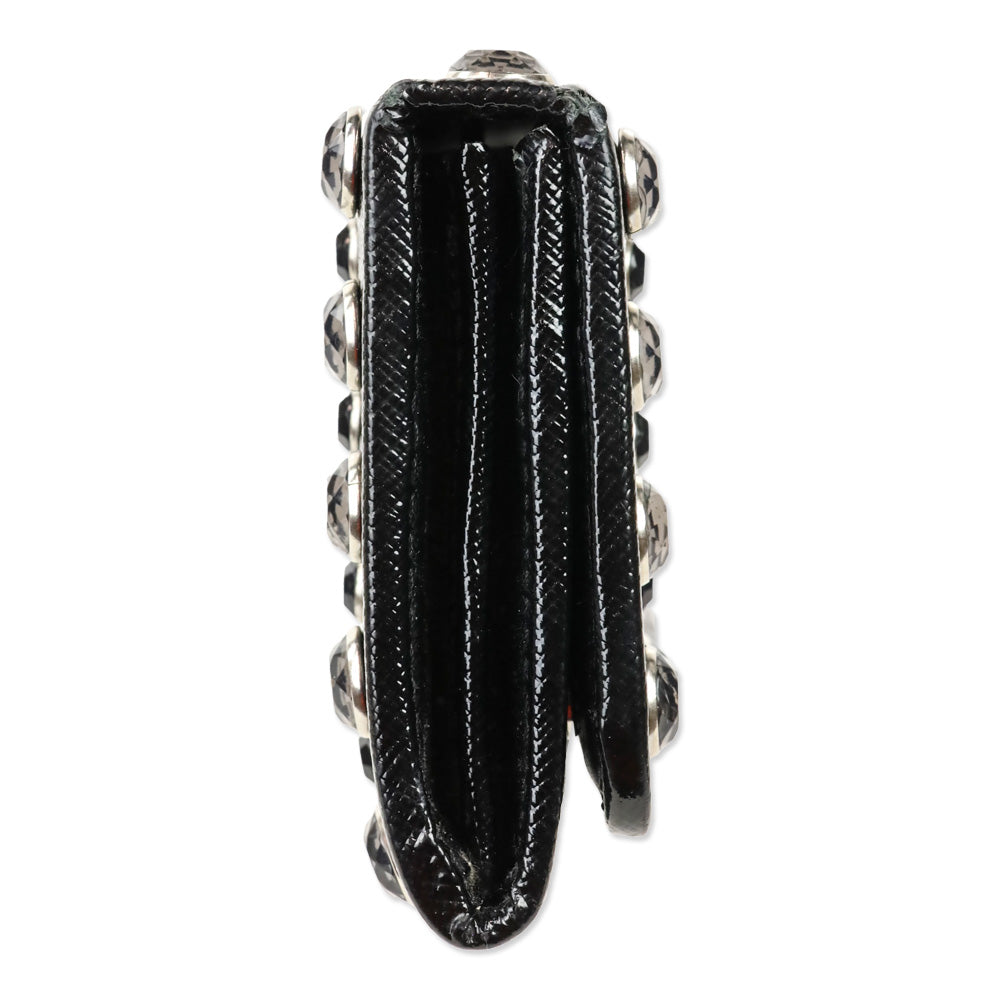 Prada Black Patent Saffiano Leather Crystal Studded Long Bifold Wallet