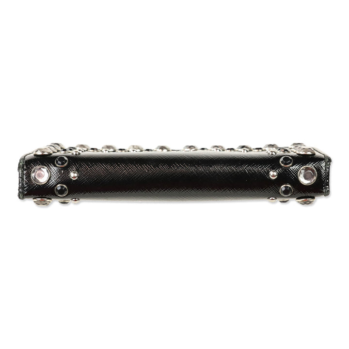 Prada Black Patent Saffiano Leather Crystal Studded Long Bifold Wallet