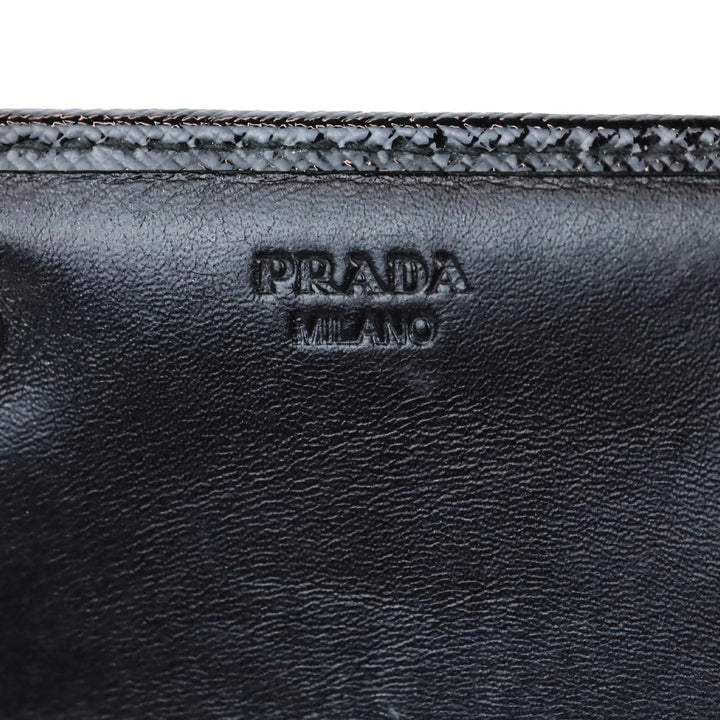Prada Black Patent Saffiano Leather Crystal Studded Long Bifold Wallet