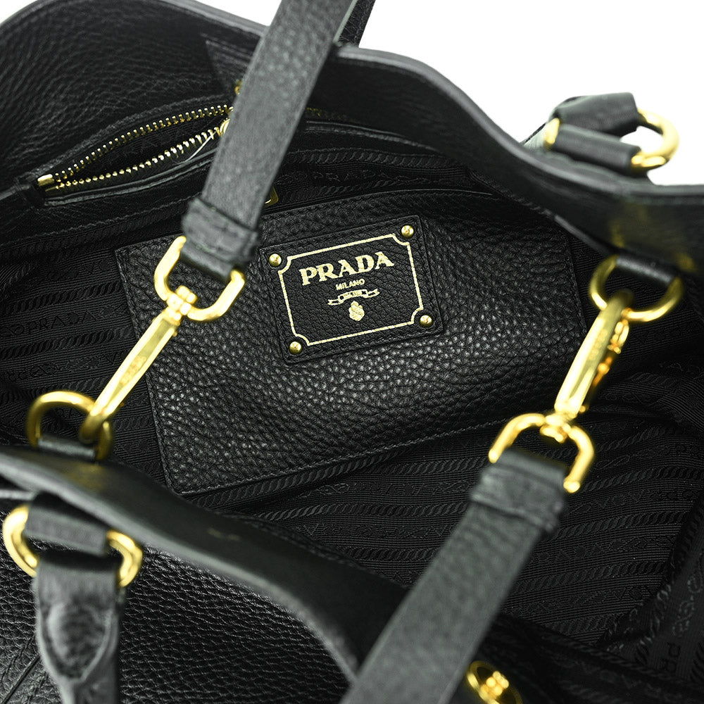 Prada Black Pebbled Leather Tote Bag