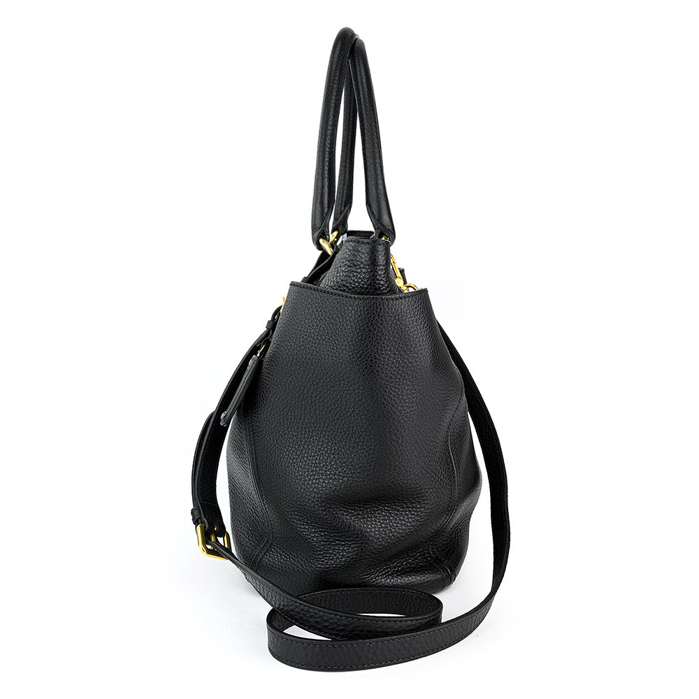 Prada Black Pebbled Leather Tote Bag