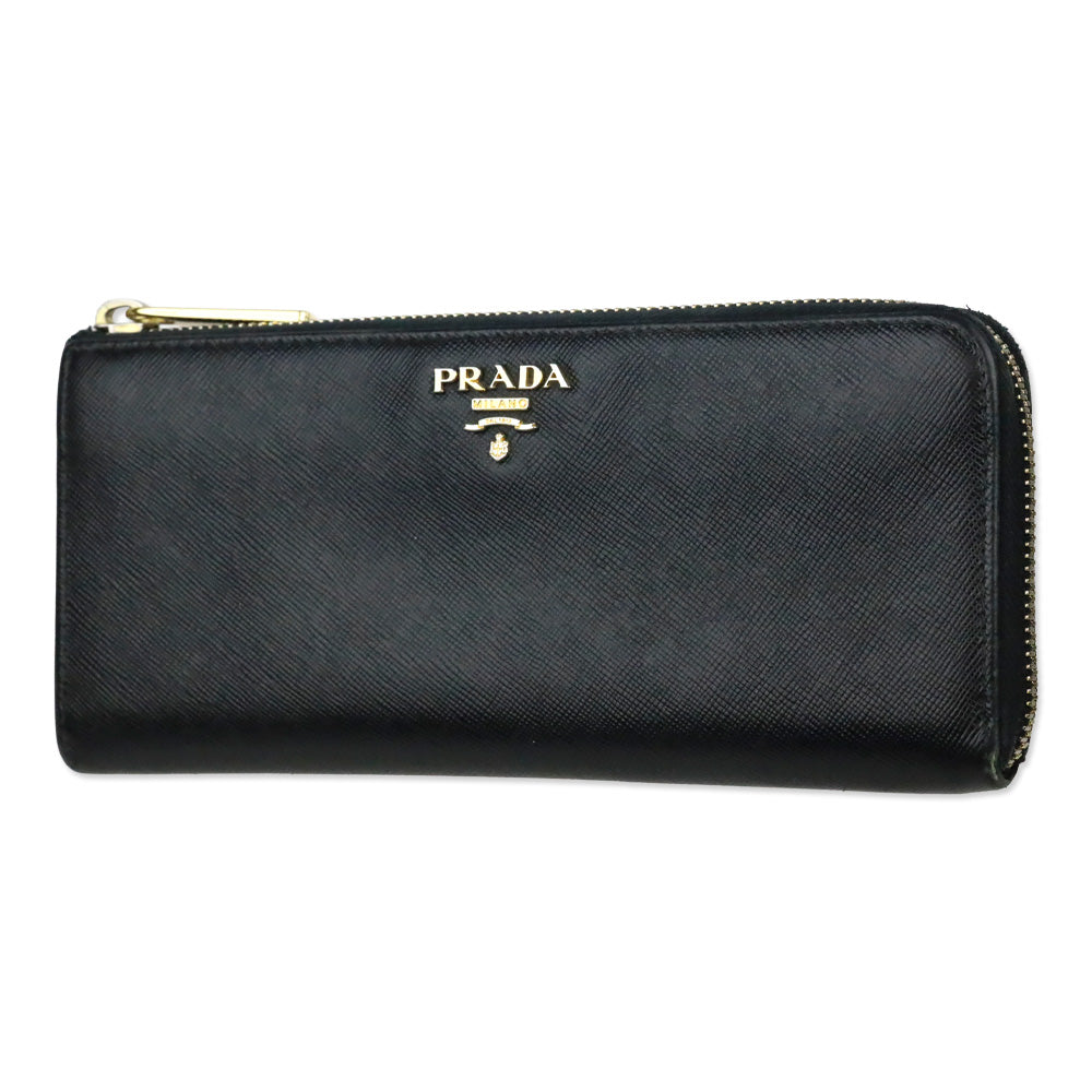 Prada Black Saffiano Leather L-Zip Long Wallet