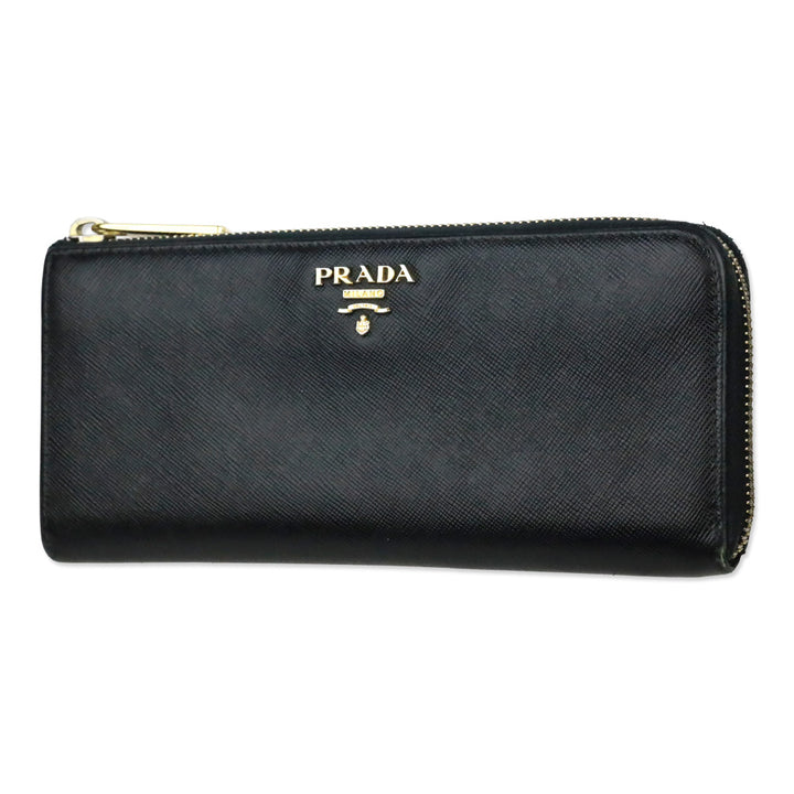Prada Black Saffiano Leather L-Zip Long Wallet