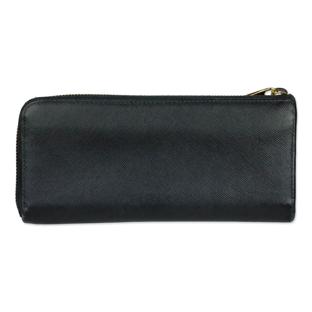 Prada Black Saffiano Leather L-Zip Long Wallet