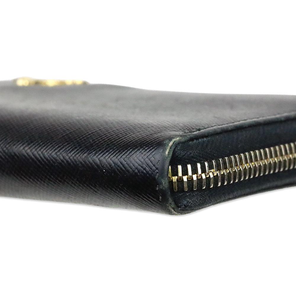 Prada Black Saffiano Leather L-Zip Long Wallet