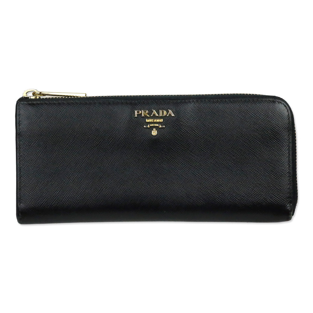 Prada Black Saffiano Leather L-Zip Long Wallet