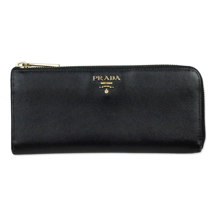 Prada Black Saffiano Leather L-Zip Long Wallet