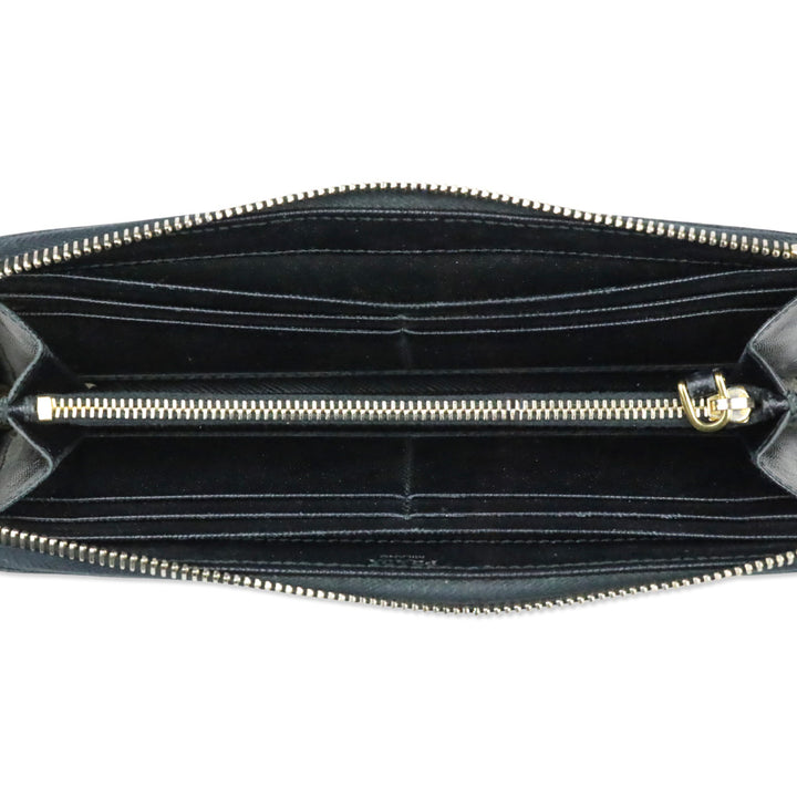Prada Black Saffiano Leather L-Zip Long Wallet