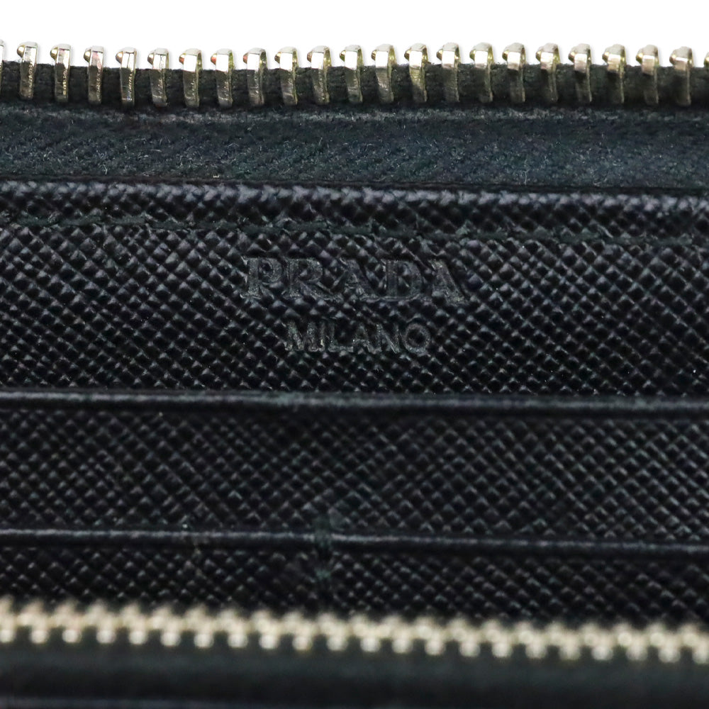 Prada Black Saffiano Leather L-Zip Long Wallet