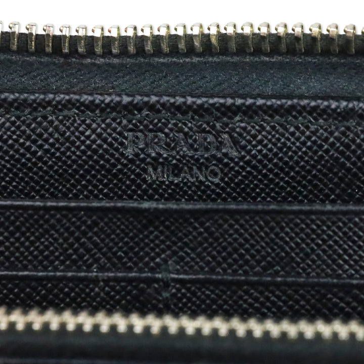 Prada Black Saffiano Leather L-Zip Long Wallet