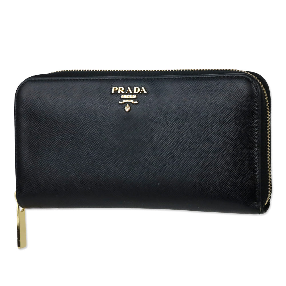 Prada Black Saffiano Leather Large Continental Zip Around Wallet