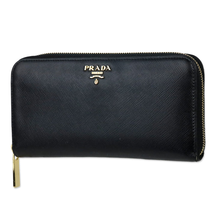 Prada Black Saffiano Leather Large Continental Zip Around Wallet
